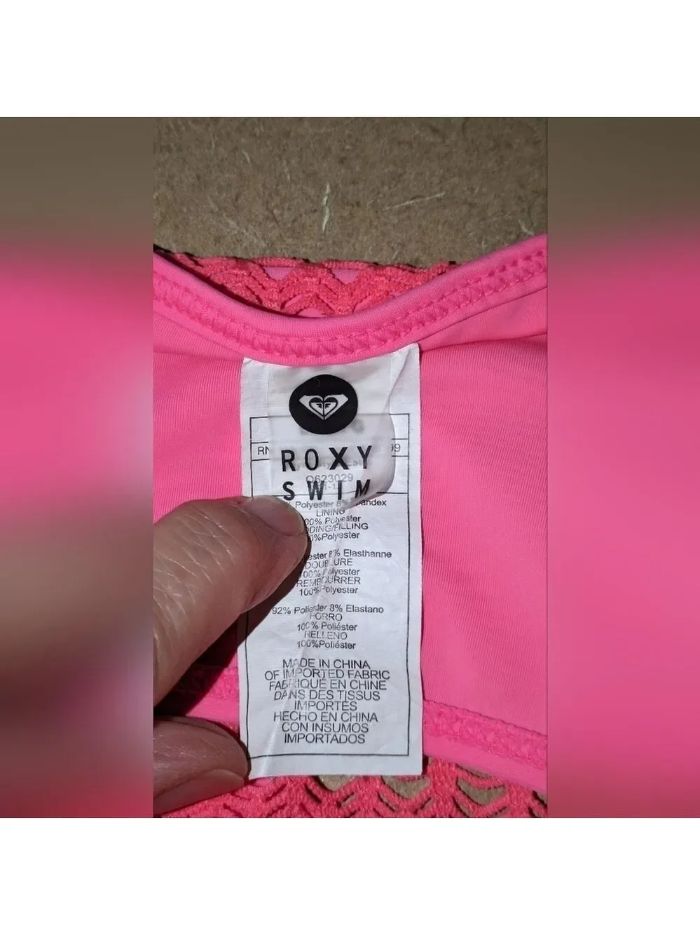 Roxy Swim Hot Pink Flounce Top 2 Piece Bikini Size Large